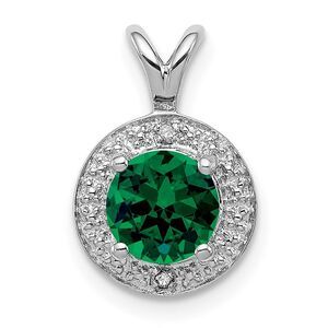 Rhodium Plated Sterling Silver, Diamond, Lab Cr Emerald Pendant